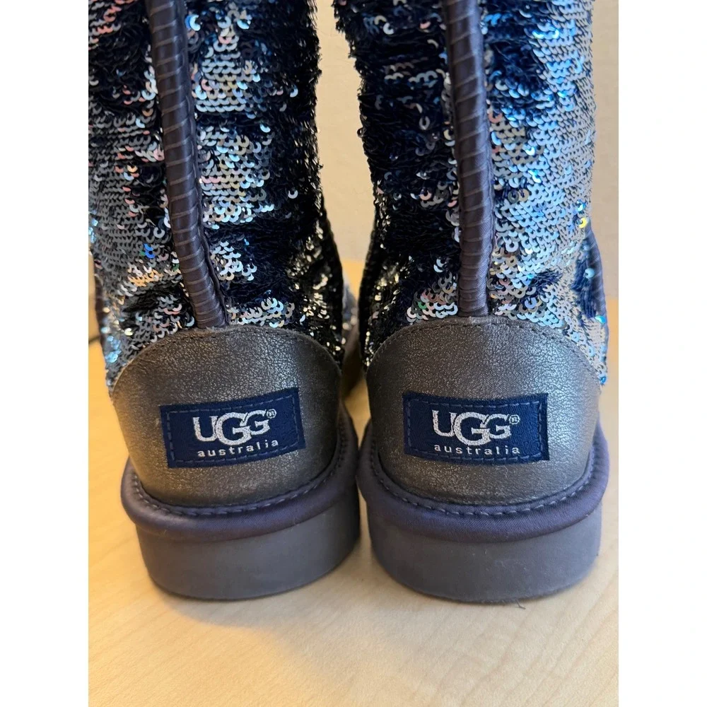 UGG Australia Classic‎ Short Sparkle Navy Silver Sequin Boots 1002978 Womens 7